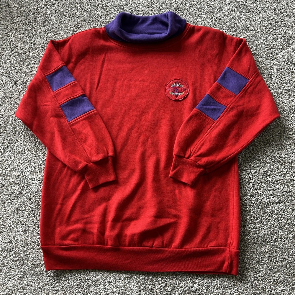 Vintage Sporting Club Fleece Sweatshirt Mens Medium Red Mock Neck Crest Logo